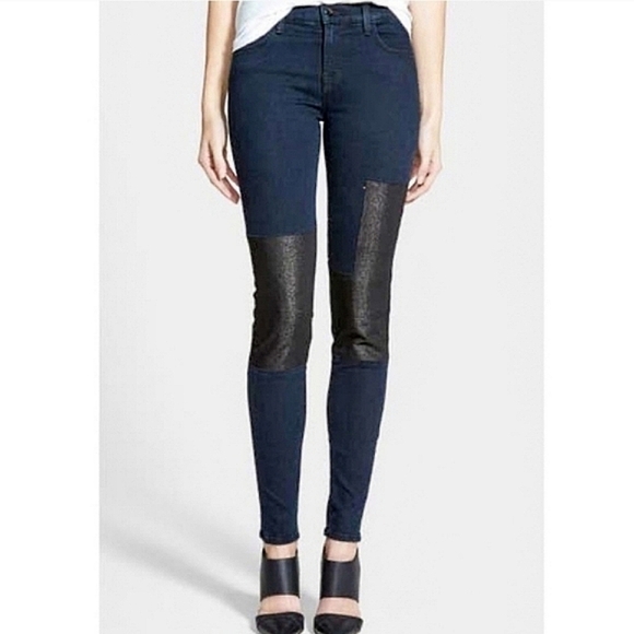 J Brand Nova Rail Patchwork Skinny High Rise Jeans in Bluebird Sz 28 - Picture 1 of 14